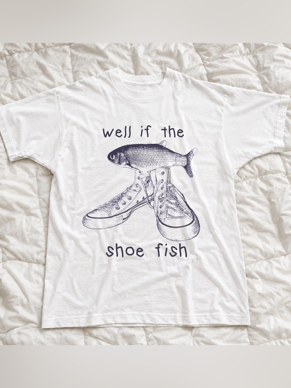 White Shoe Fish Graphic Tee - Vintage Retro Style